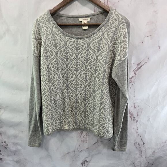 Sundance Sweaters - Sundance Sweater Women Medium Gray White Merino Wool Verina Drop Shoulder